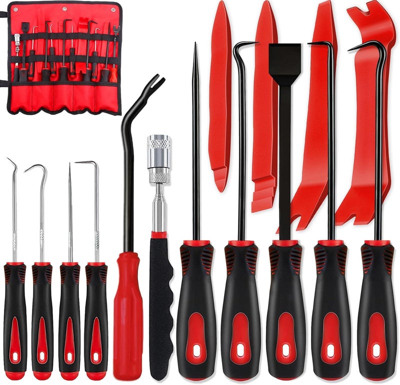 Keze 15Pcs Carbon Steel Precision Pick & Hook and Trim Removal Tool Set with Scraper and Magnetic Telescoping Tool Kit for Remove Automotive Electronics Maintenance Hoses Gasket Hand Pick Up Tools - Image 1